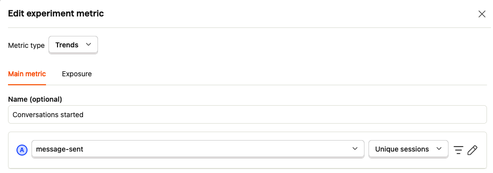 Screenshot of the PostHog dashboard where we set up a metric based on `message-sent` events